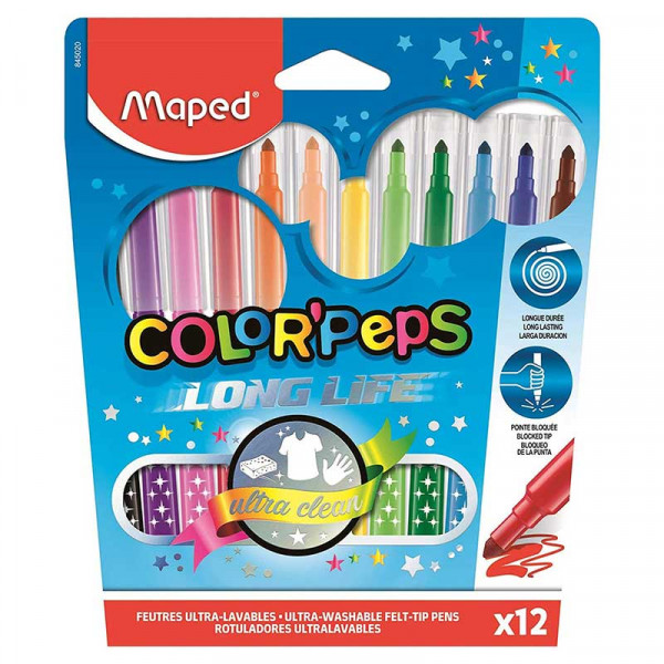 12 feutres lavables color peps pointe moyenne maped