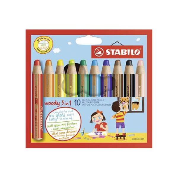 Stabilo – 10 crayons de couleur Woody chez librairie copie sousse