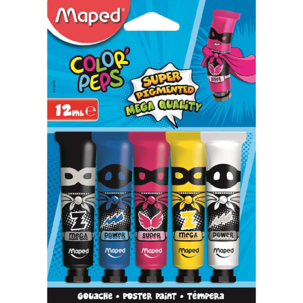 Lot De 5 Tubes de Peinture Gouache Maped 12ml chez librairie copie sousse