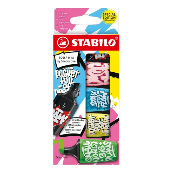 Pack de 5 mini fluo Stabilo boss par Snooze one chez librairie copie sousse