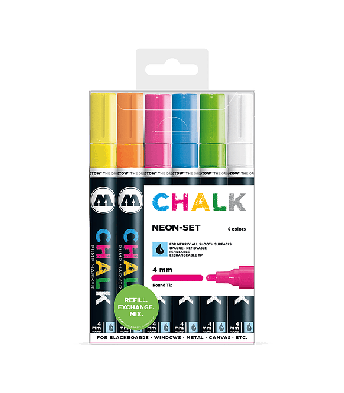 Pack 6 Marqueur craie, 4 mm Neon-set chez librairie copie sousse